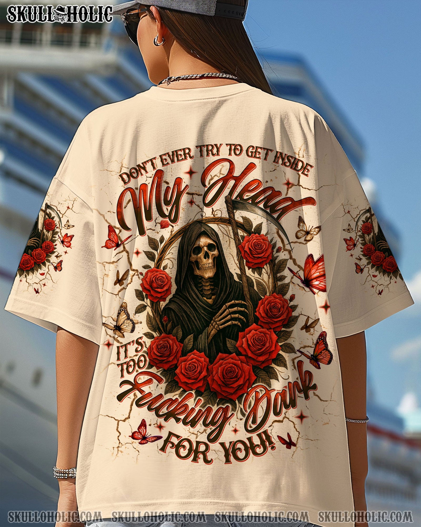 BLISSCORNERS DON'T EVER TRY TO GET INSIDE MY HEAD REAPER SKULL ALL OVER PRINT