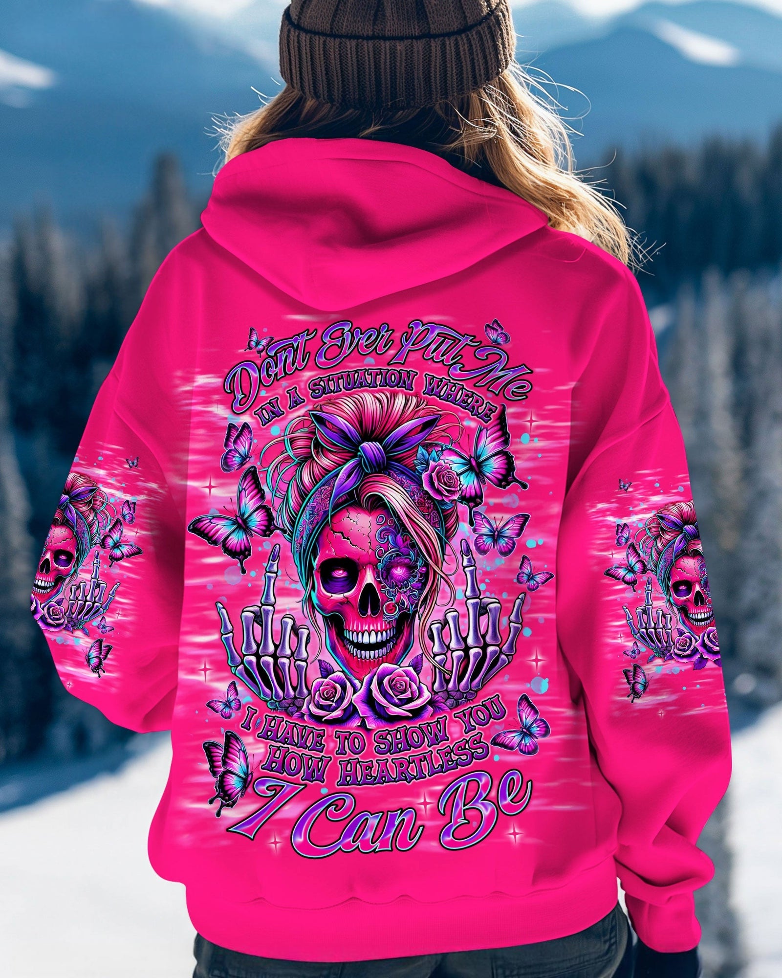 BLISSCORNERS HOW HEARTLESS I CAN BE  SKULL MESSY BUN ALL OVER PRINT
