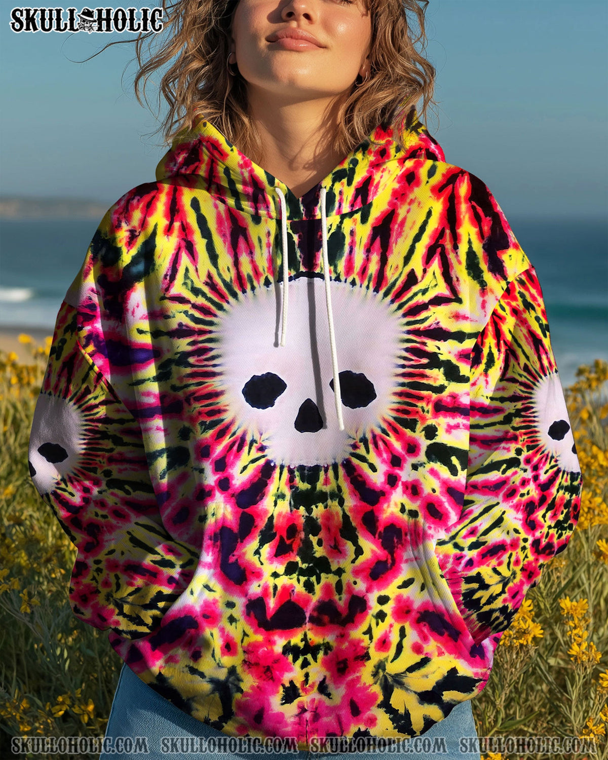 BLISSCORNERS FLAMING SKULL TIE DYE HAND DYED ALL OVER PRINT
