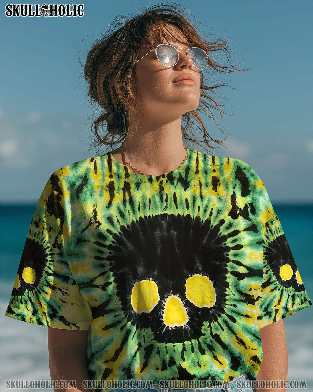 BLISSCORNERS BLACK SKULL TIE DYE HAND DYED ALL OVER PRINT