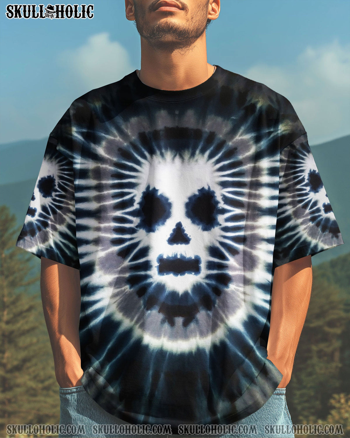 BLISSCORNERS ZOMBIE SKULL TIE DYE HAND DYED ALL OVER PRINT