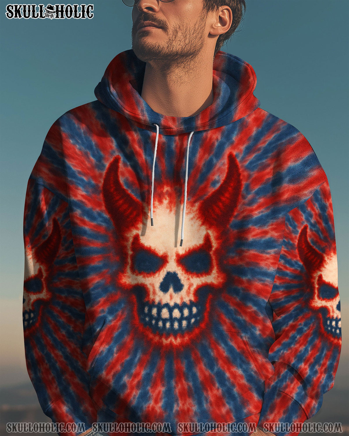 BLISSCORNERS DEVIL SKULL TIE DYE HAND DYED ALL OVER PRINT