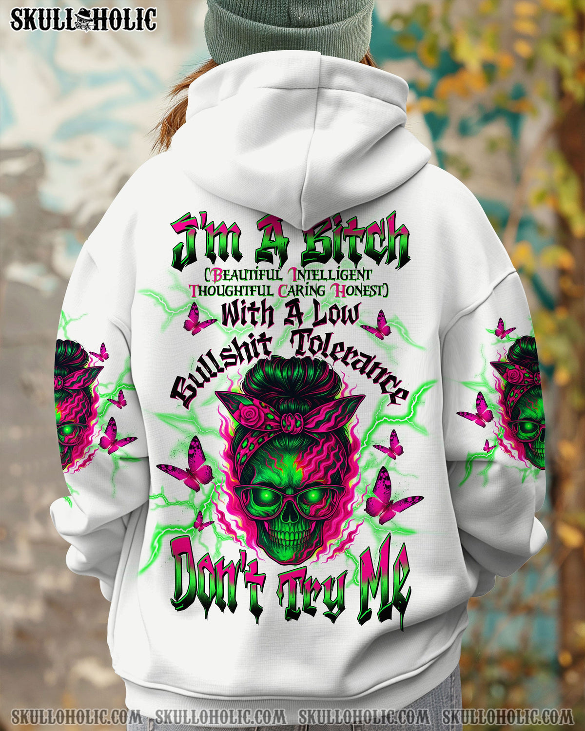 BLISSCORNERS ASSUMING I WAS LIKE MOST GIRLS MESSY BUN SKULL ALL OVER PRINT