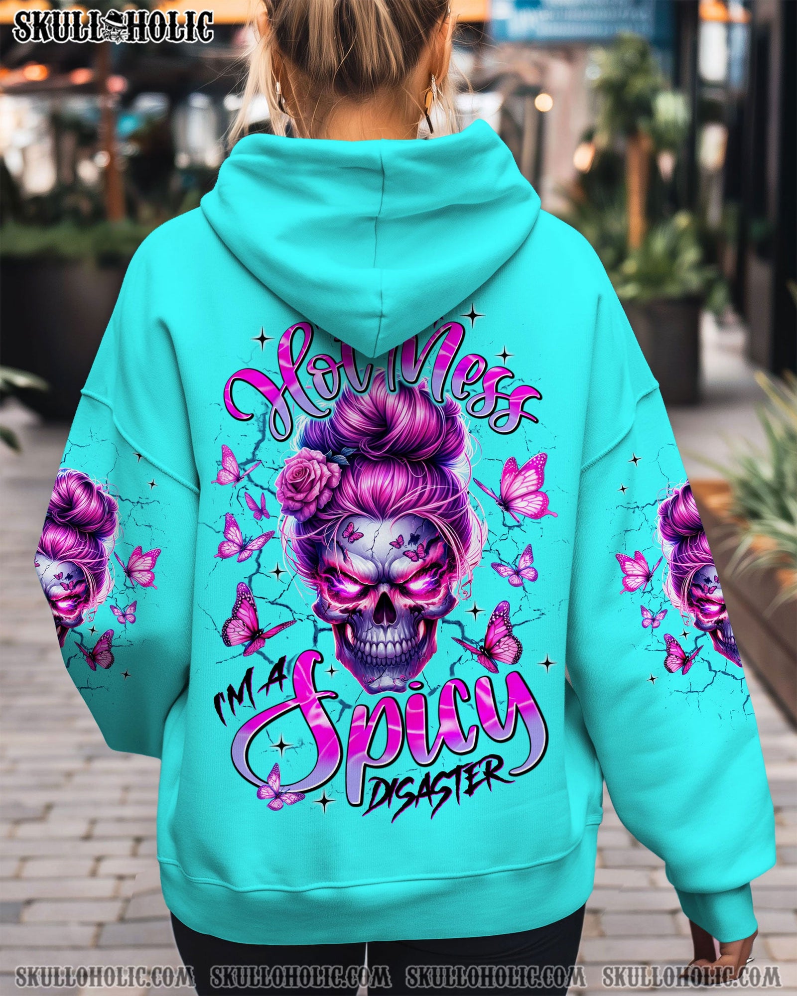 BLISSCORNERS HOLD MY HALO SKULL MESSY BUN ALL OVER PRINT