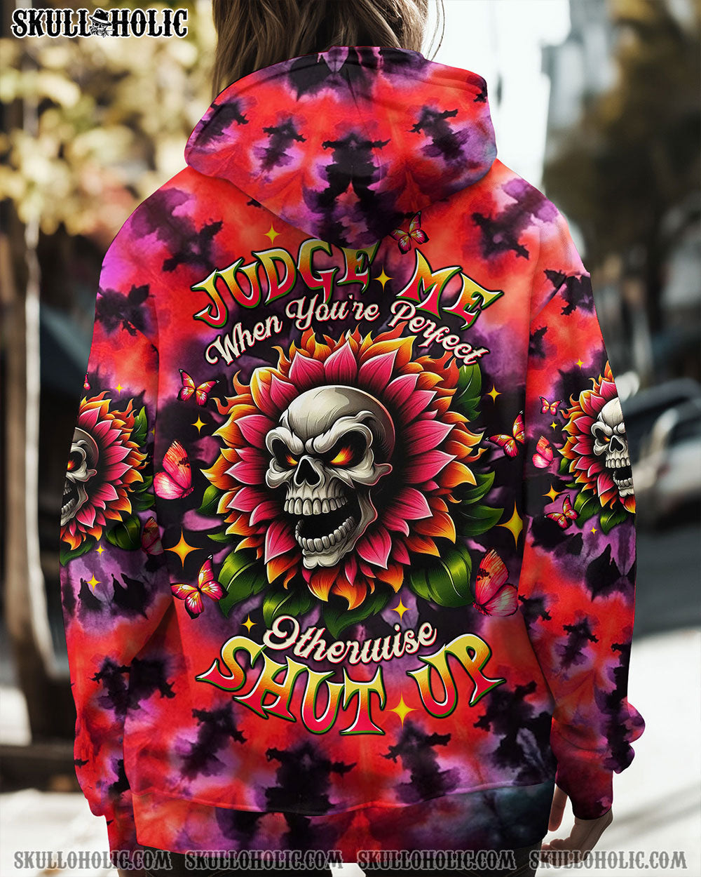 BLISSCORNERS JUDGE ME WHEN SKULL FLOWER TIE DYE ALL OVER PRINT