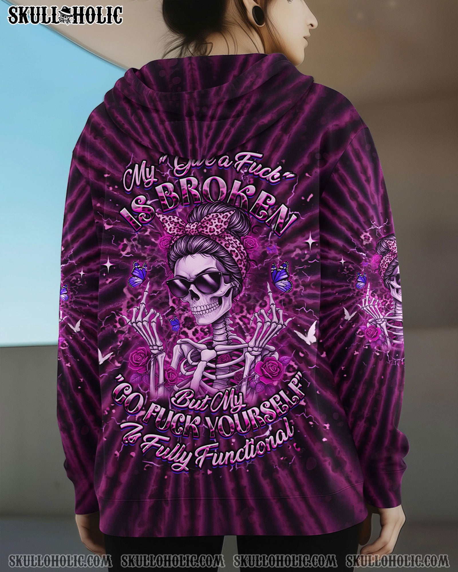 BLISSCORNERS THE GOOD GIRL IN ME MESSY BUN SKULL ALL OVER PRINT