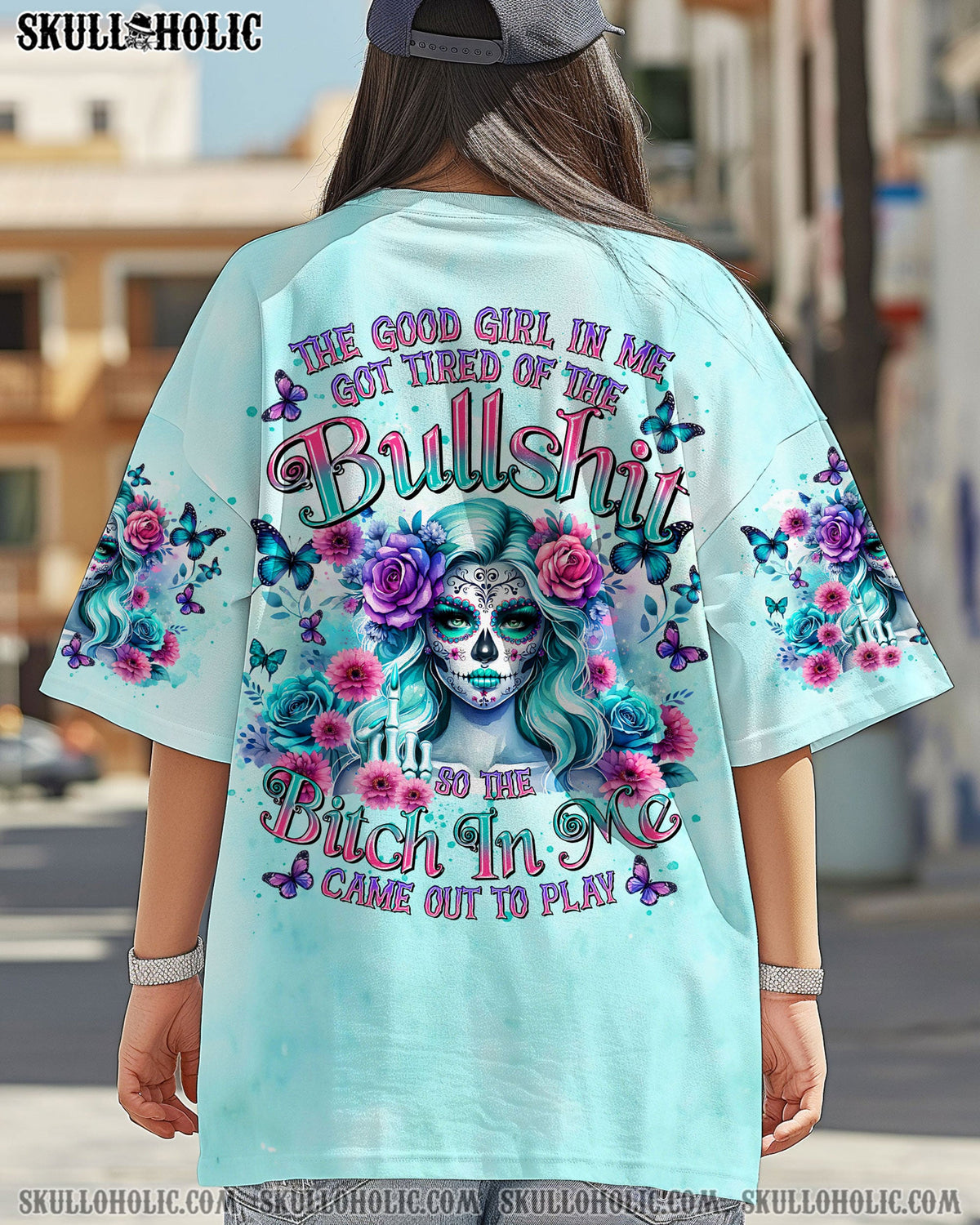 BLISSCORNERS THE GOOD GIRL IN ME GOT TIRED SKULL LADY ALL OVER PRINT