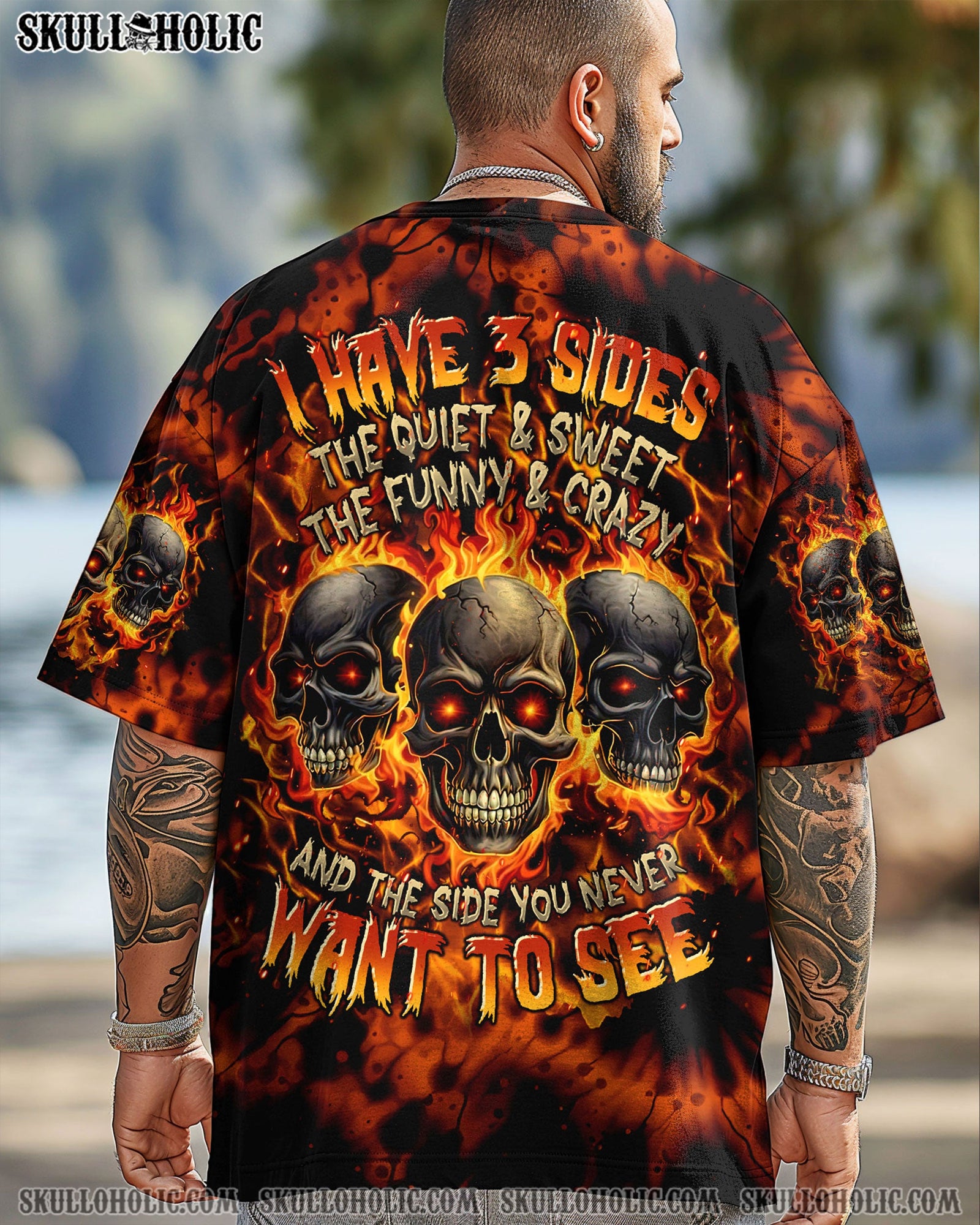 BLISSCORNERS I HAVE 3 SIDES 3 SKULLS TIE DYE ALL OVER PRINT