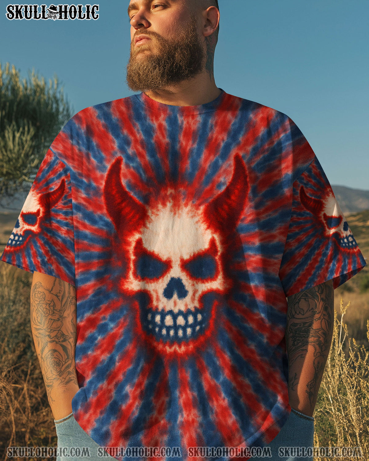 BLISSCORNERS DEVIL SKULL TIE DYE HAND DYED ALL OVER PRINT