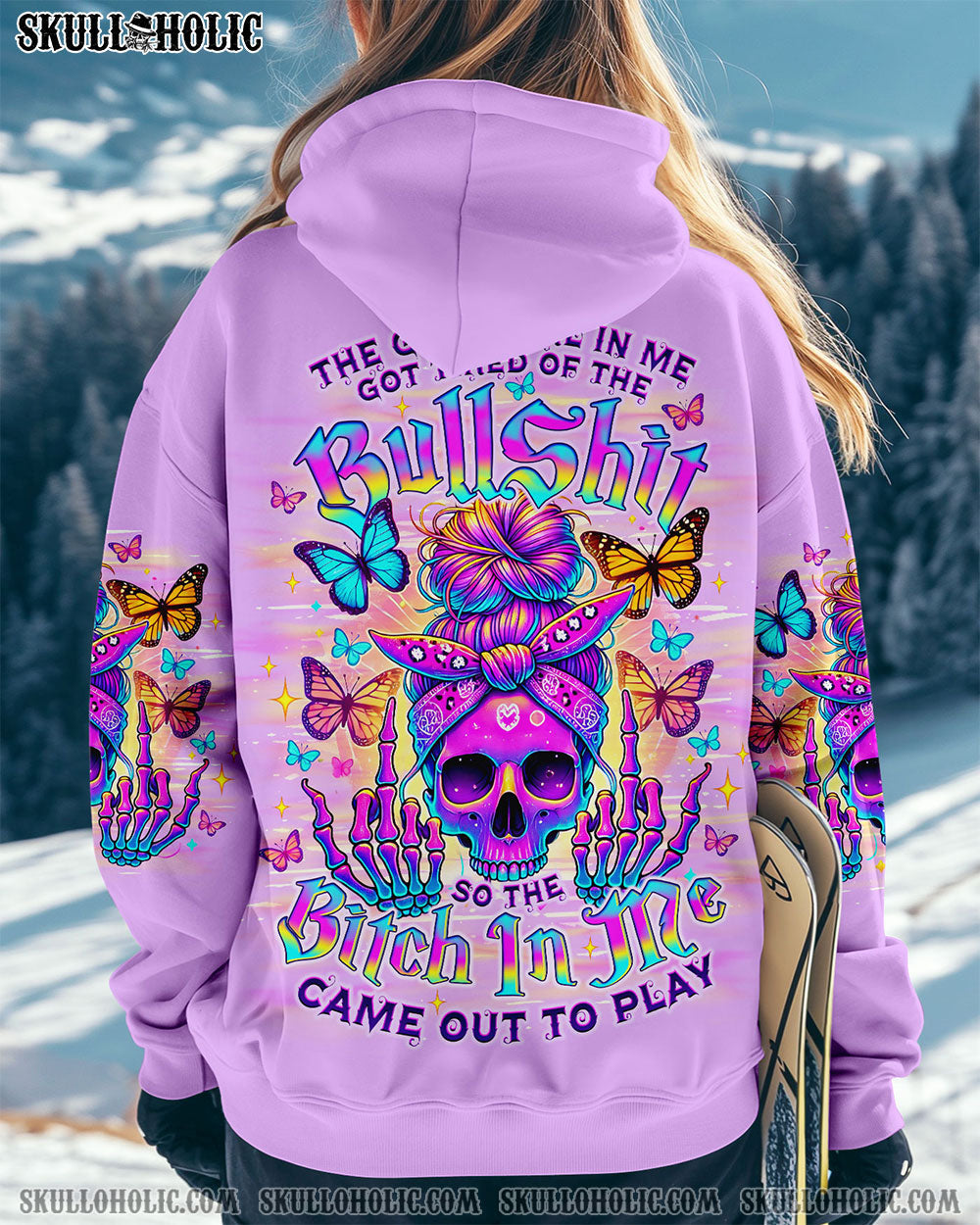 BLISSCORNERS THE GOOD GIRL IN ME SKULL MESSY BUN  ALL OVER PRINT
