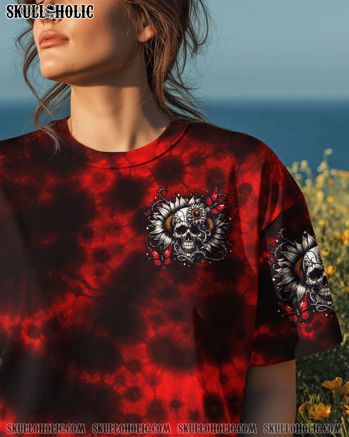 BLISSCORNERS DON'T TRY TO FIGURE ME OUT SKULL SUNFLOWER ALL OVER PRINT