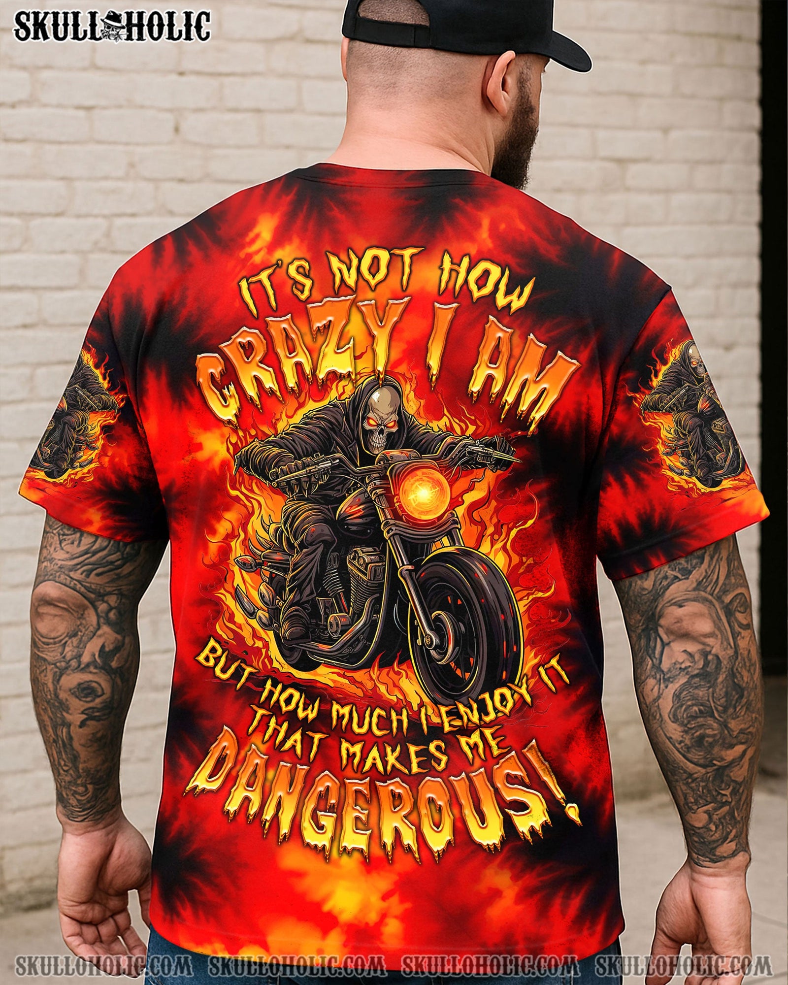 BLISSCORNERS IT'S NOT HOW CRAZY I AM BIKER SKULL TIE DYE ALL OVER PRINT