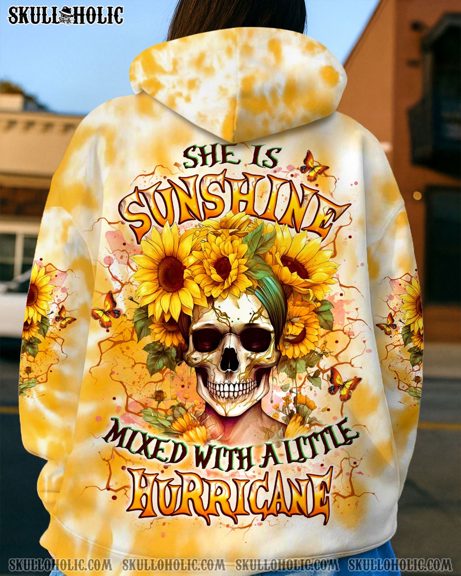 BLISSCORNERS SHE IS SUNSHINE SKULL SUNFLOWER ALL OVER PRINT