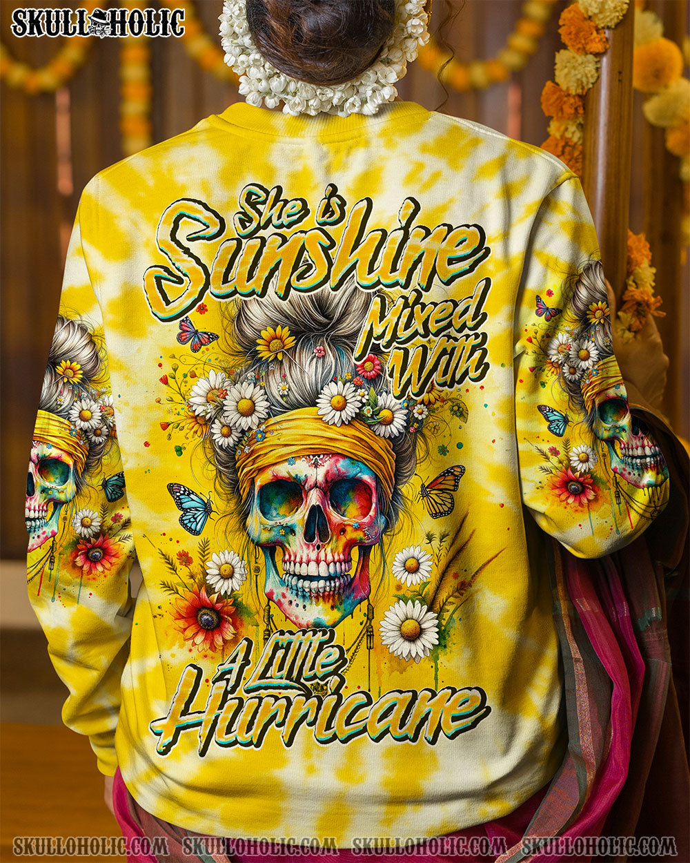 BLISSCORNERS I'M BLUNT BECAUSE GOD ROLLED ME MESSY BUN SKULL ALL OVER PRINT