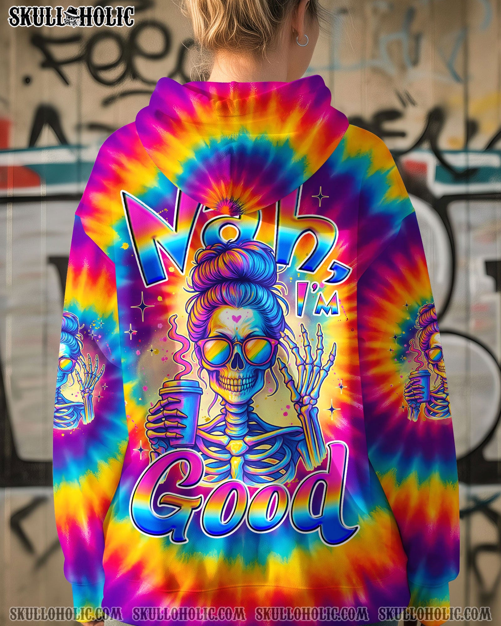 BLISSCORNERS I AM WHO I AM MESSY BUN SKULL ALL OVER PRINT