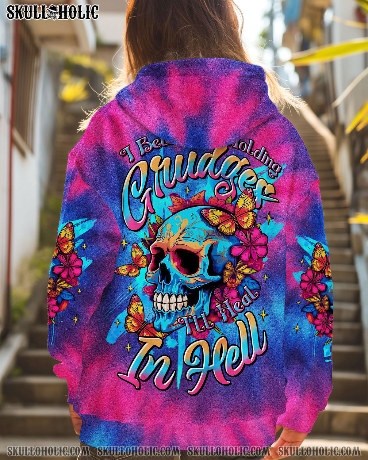 BLISSCORNERS I'LL HEAL IN HELL SKULL FLOWER TIE DYE ALL OVER PRINT