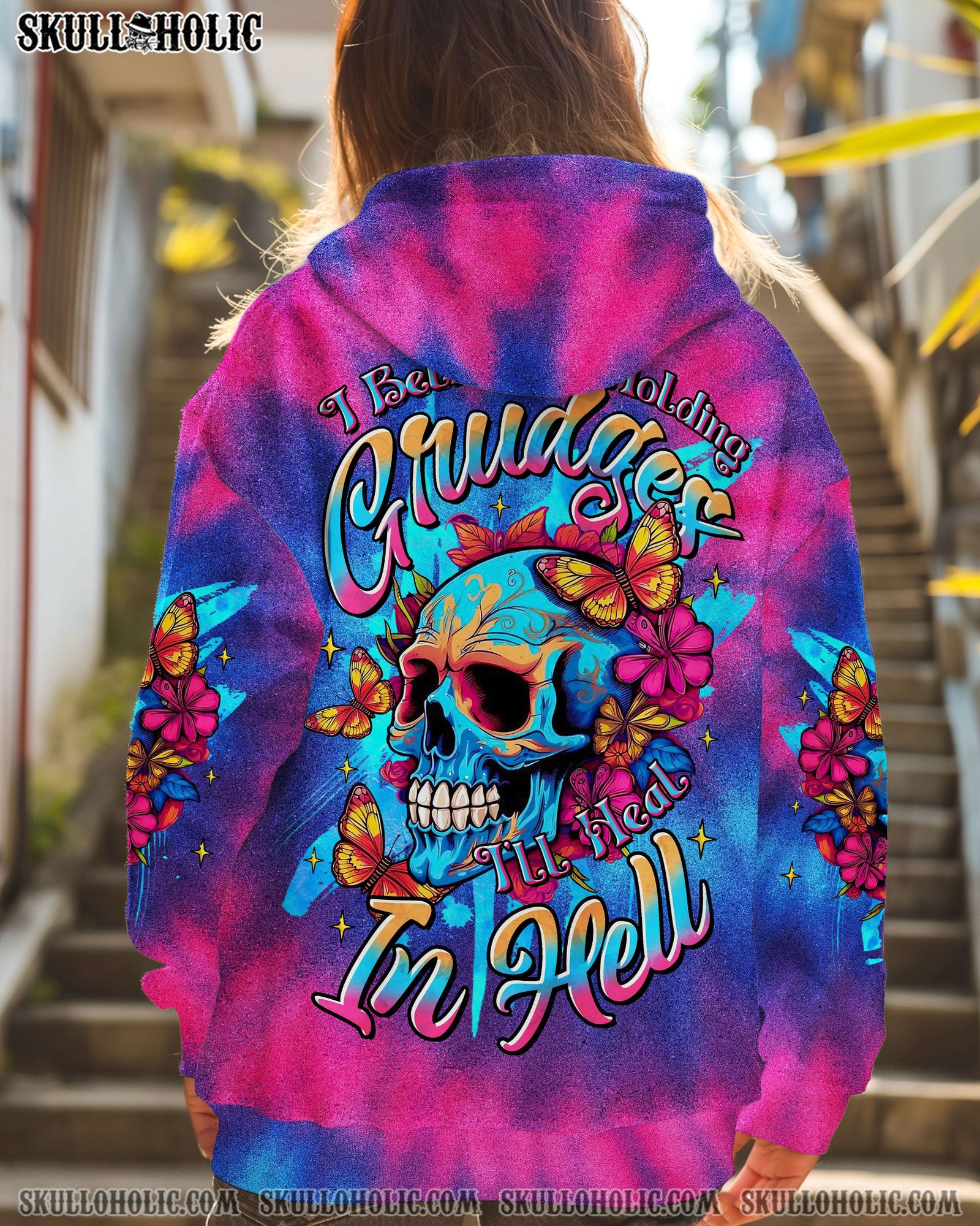 BLISSCORNERS I'LL HEAL IN HELL SKULL FLOWER TIE DYE ALL OVER PRINT
