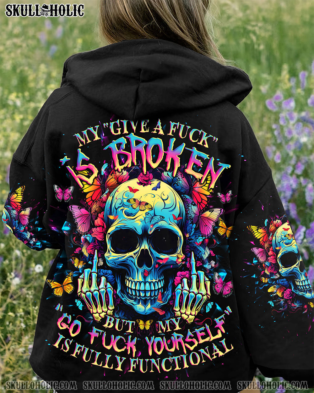 BLISSCORNERS MY GIVE A F IS BROKEN SKULL BUTTERFLY ALL OVER PRINT