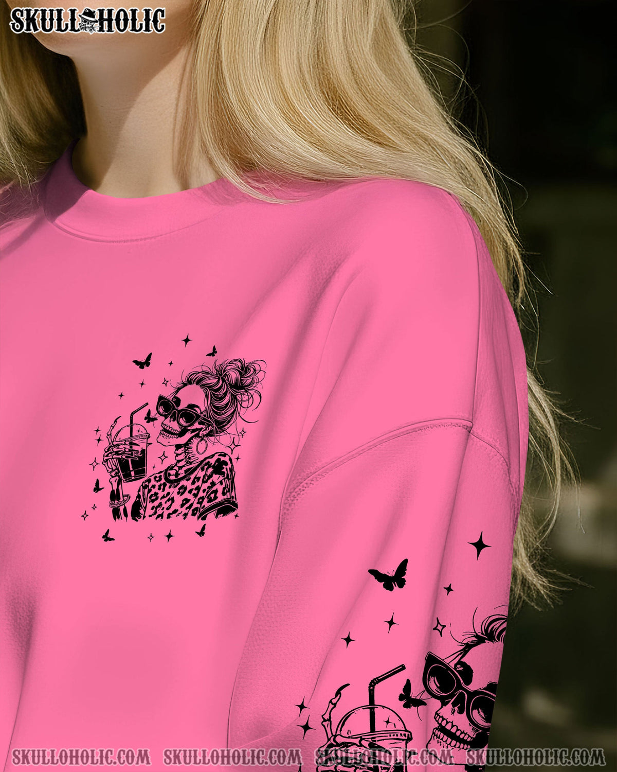 BLISSCORNERS SORRY FOR WHAT MY FACE SAID SKULL MESSY BUN ALL OVER PRINT  -  TLTW2710252
