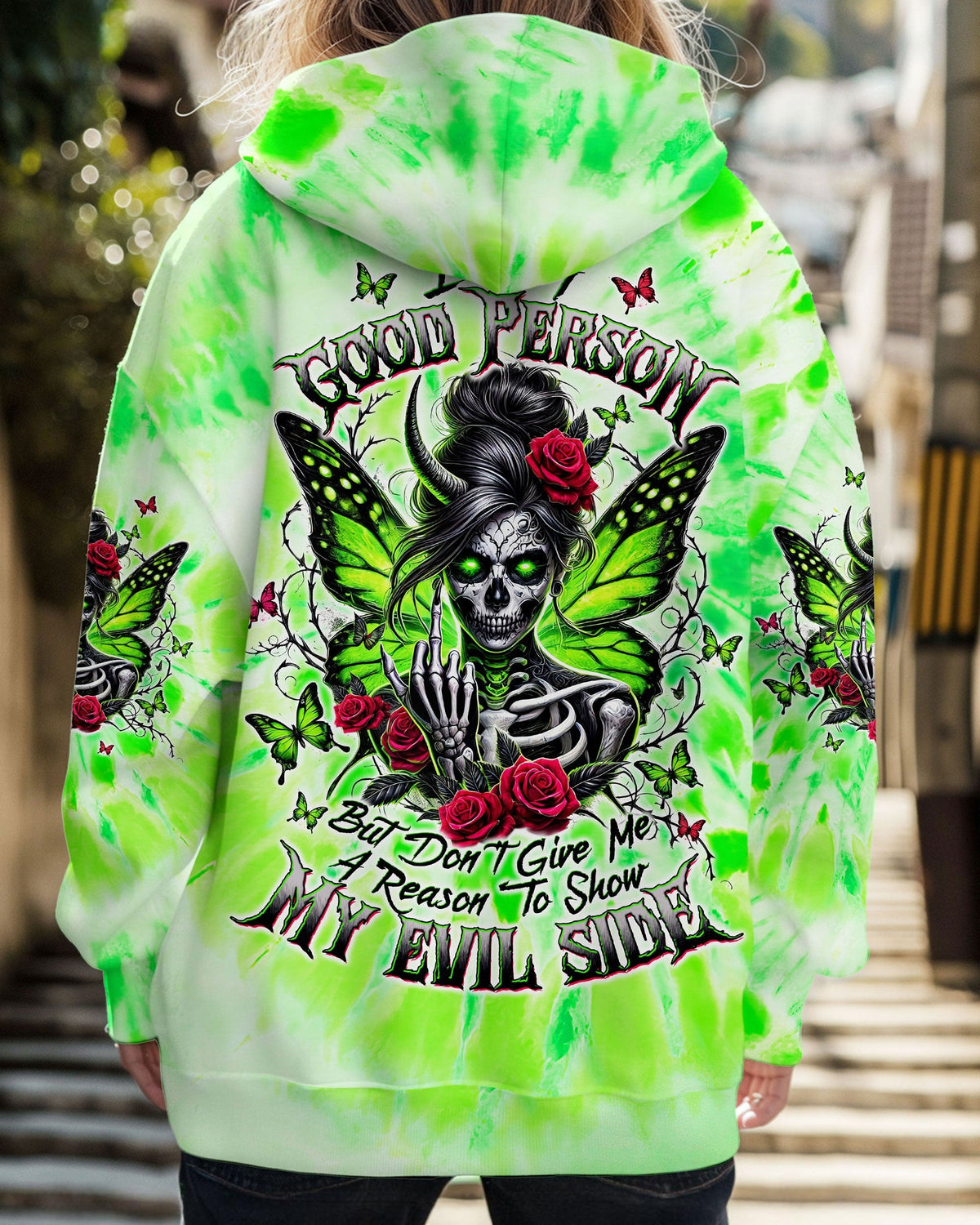 BLISSCORNERS I DON'T CARE WHAT YOU THINK OF ME SKULL MESSY BUN ALL OVER PRINT