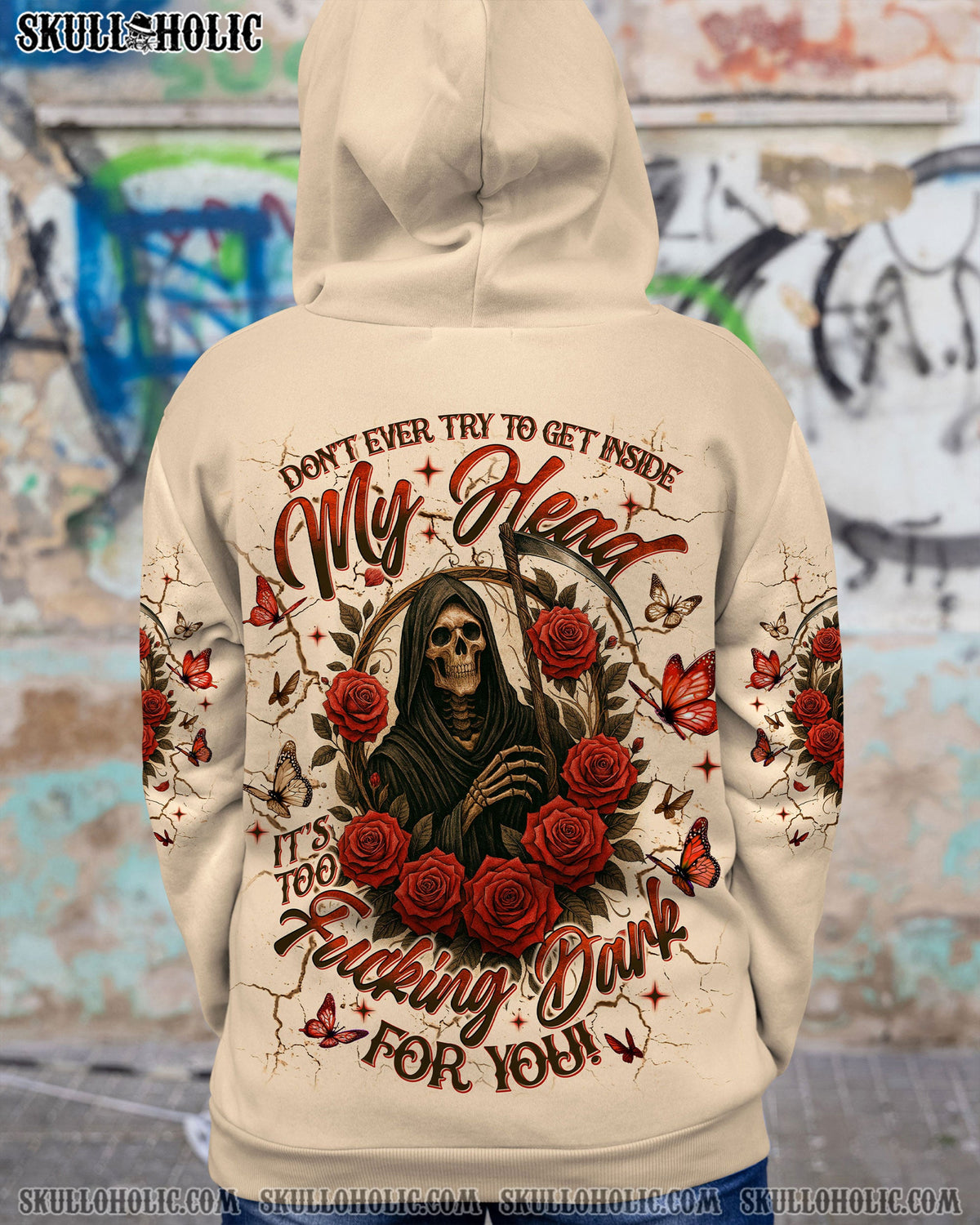 BLISSCORNERS DON'T EVER TRY TO GET INSIDE MY HEAD REAPER SKULL ALL OVER PRINT
