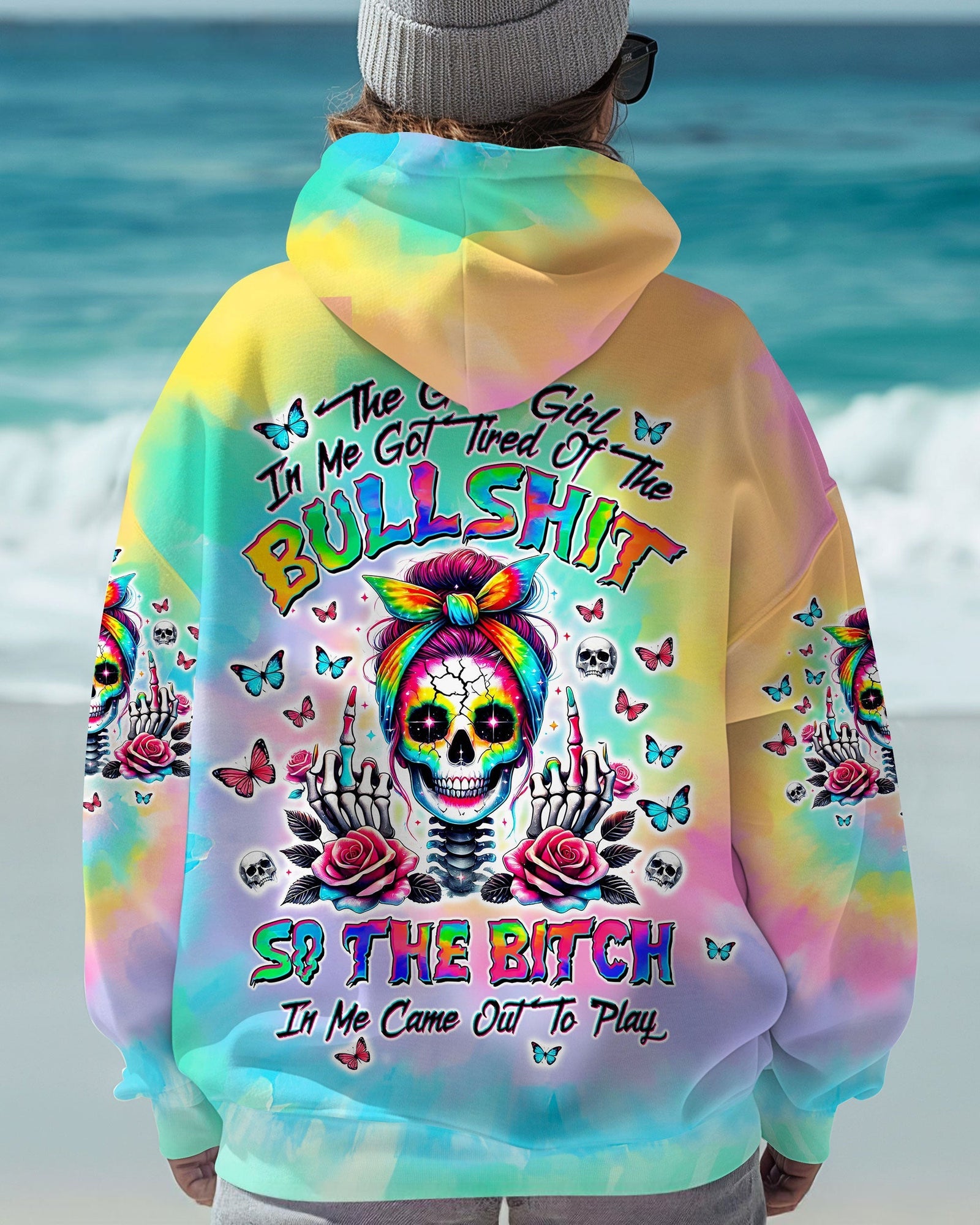 BLISSCORNERS HOW HEARTLESS I CAN BE TATTOO SKULL MESSY BUN ALL OVER PRINT