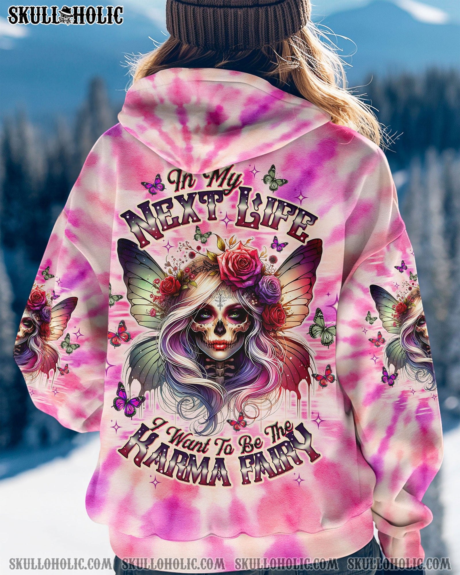 BLISSCORNERS KARMA FAIRY GOTH SKULL LADY TIE DYE ALL OVER PRINT
