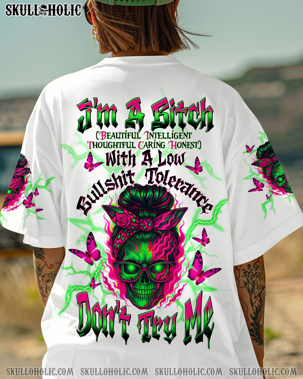 BLISSCORNERS ASSUMING I WAS LIKE MOST GIRLS MESSY BUN SKULL ALL OVER PRINT