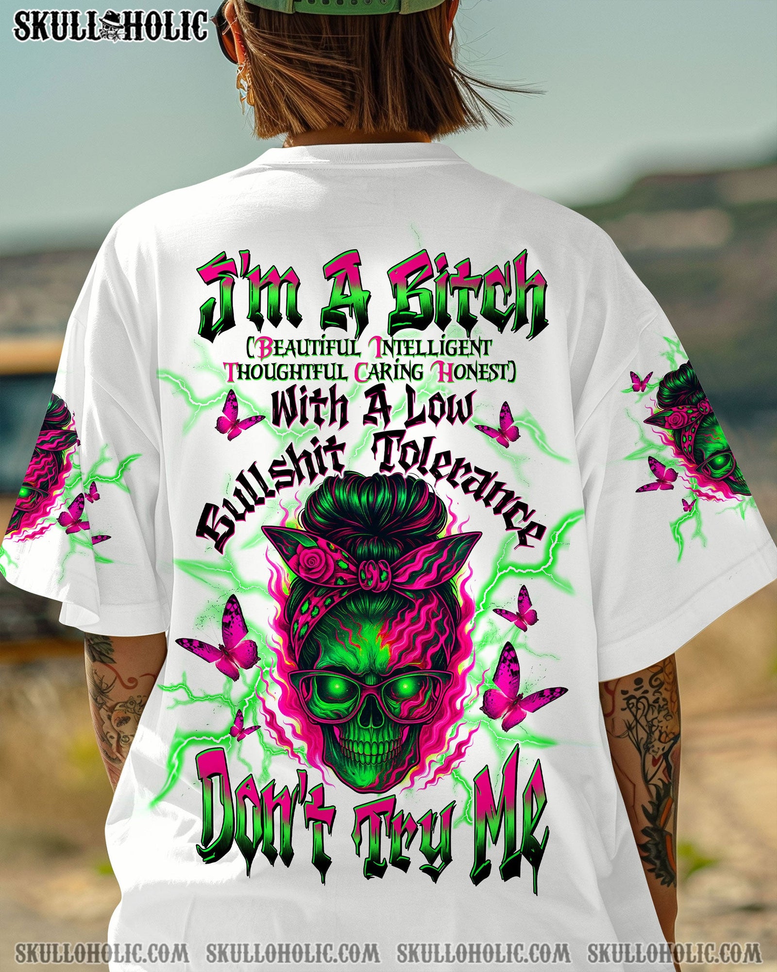 BLISSCORNERS ASSUMING I WAS LIKE MOST GIRLS MESSY BUN SKULL ALL OVER PRINT