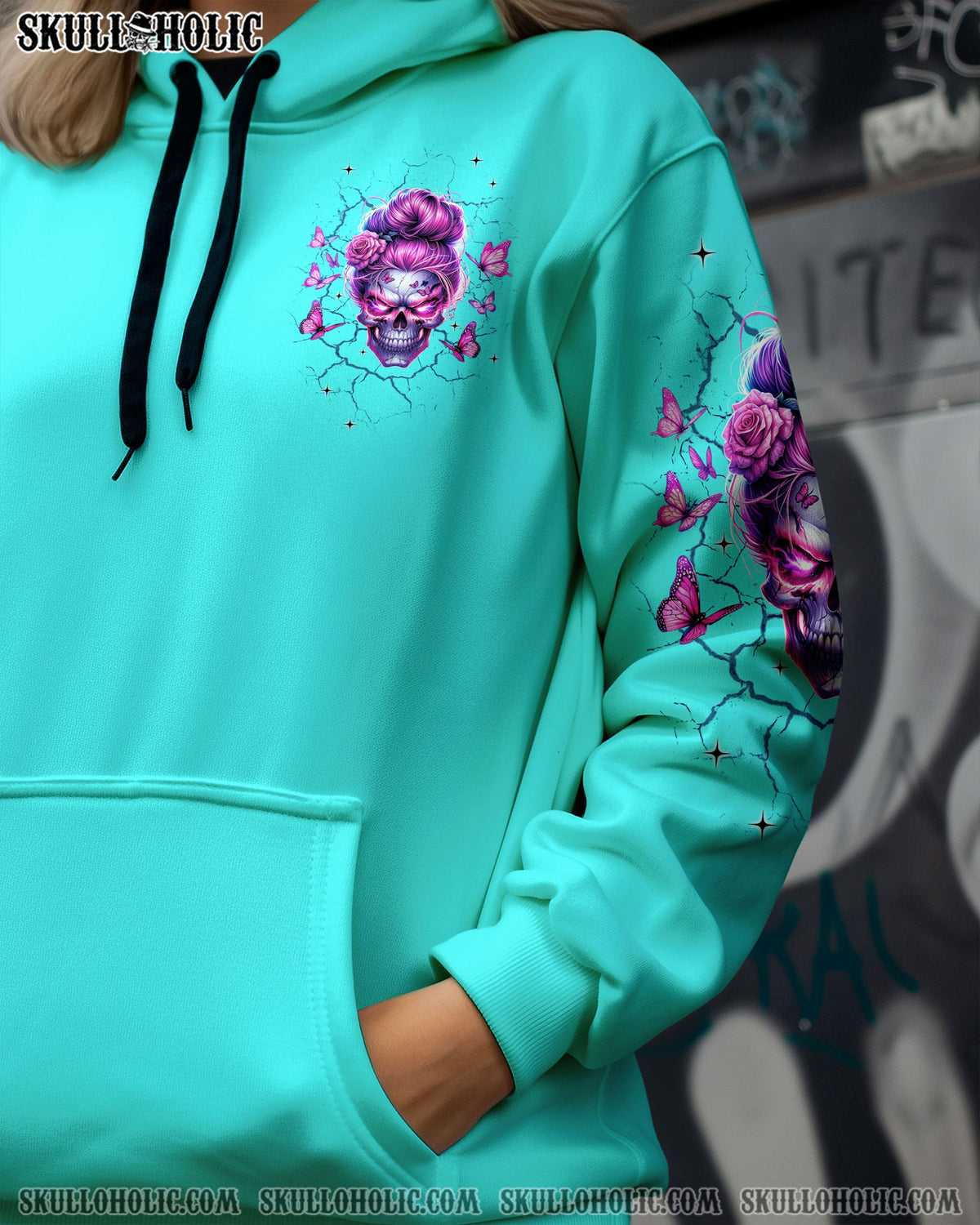 BLISSCORNERS HOLD MY HALO SKULL MESSY BUN ALL OVER PRINT