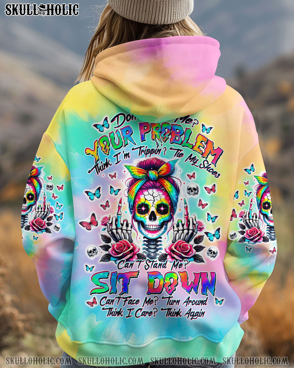 BLISSCORNERS HOW HEARTLESS I CAN BE SKULL MESSY BUN ALL OVER PRINT