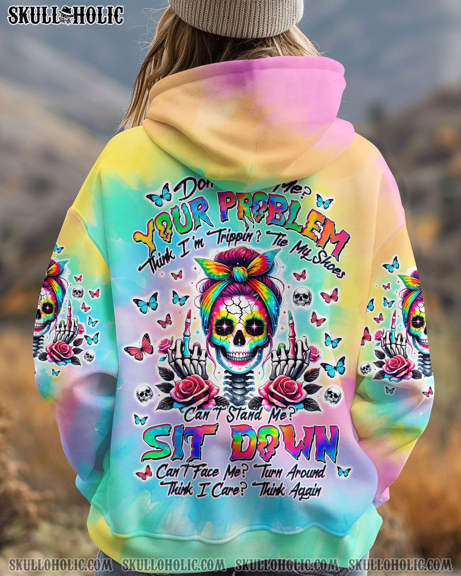 BLISSCORNERS HOW HEARTLESS I CAN BE SKULL MESSY BUN ALL OVER PRINT