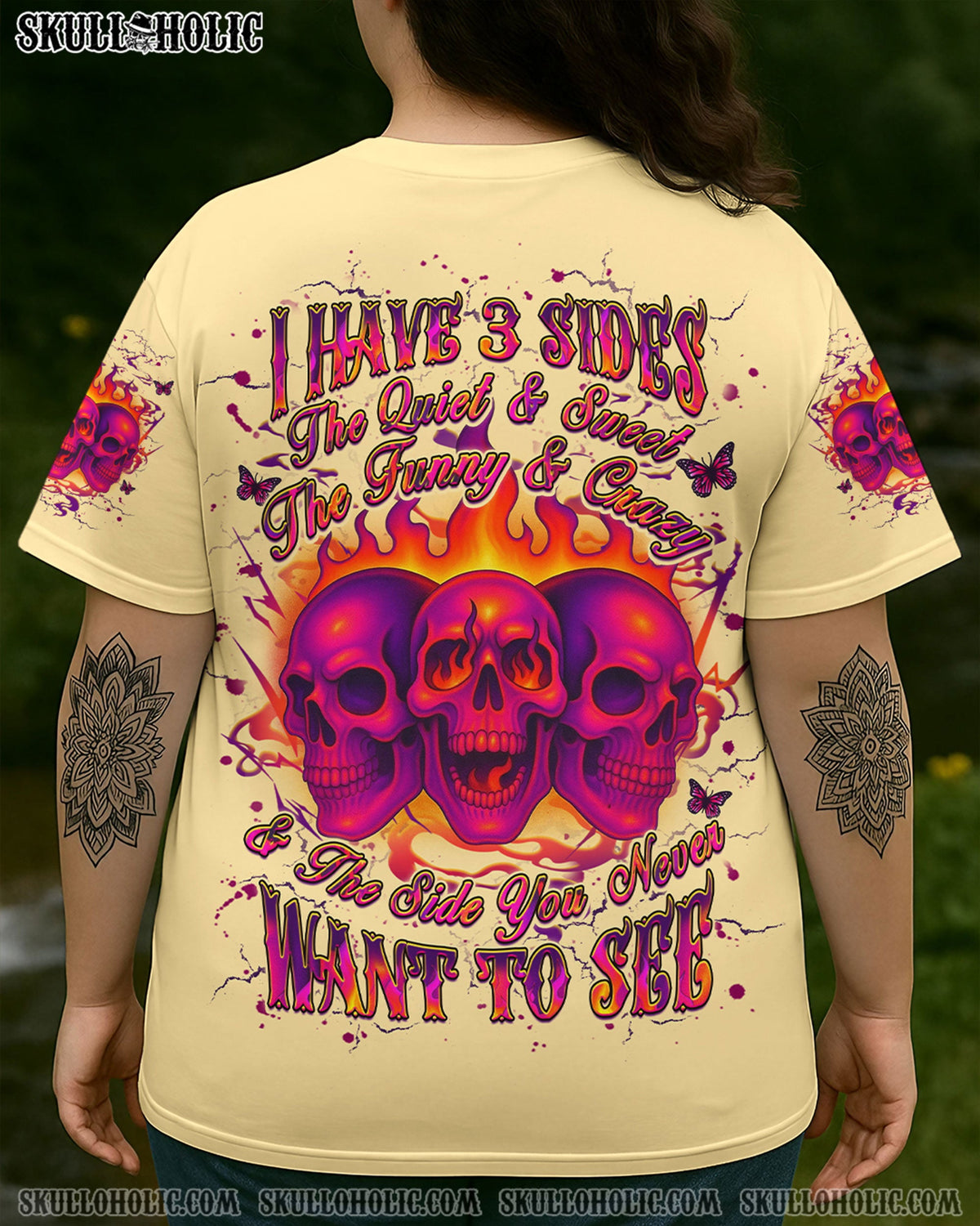 BLISSCORNERS I HAVE 3 SIDES 3 SKULLS ALL OVER PRINT