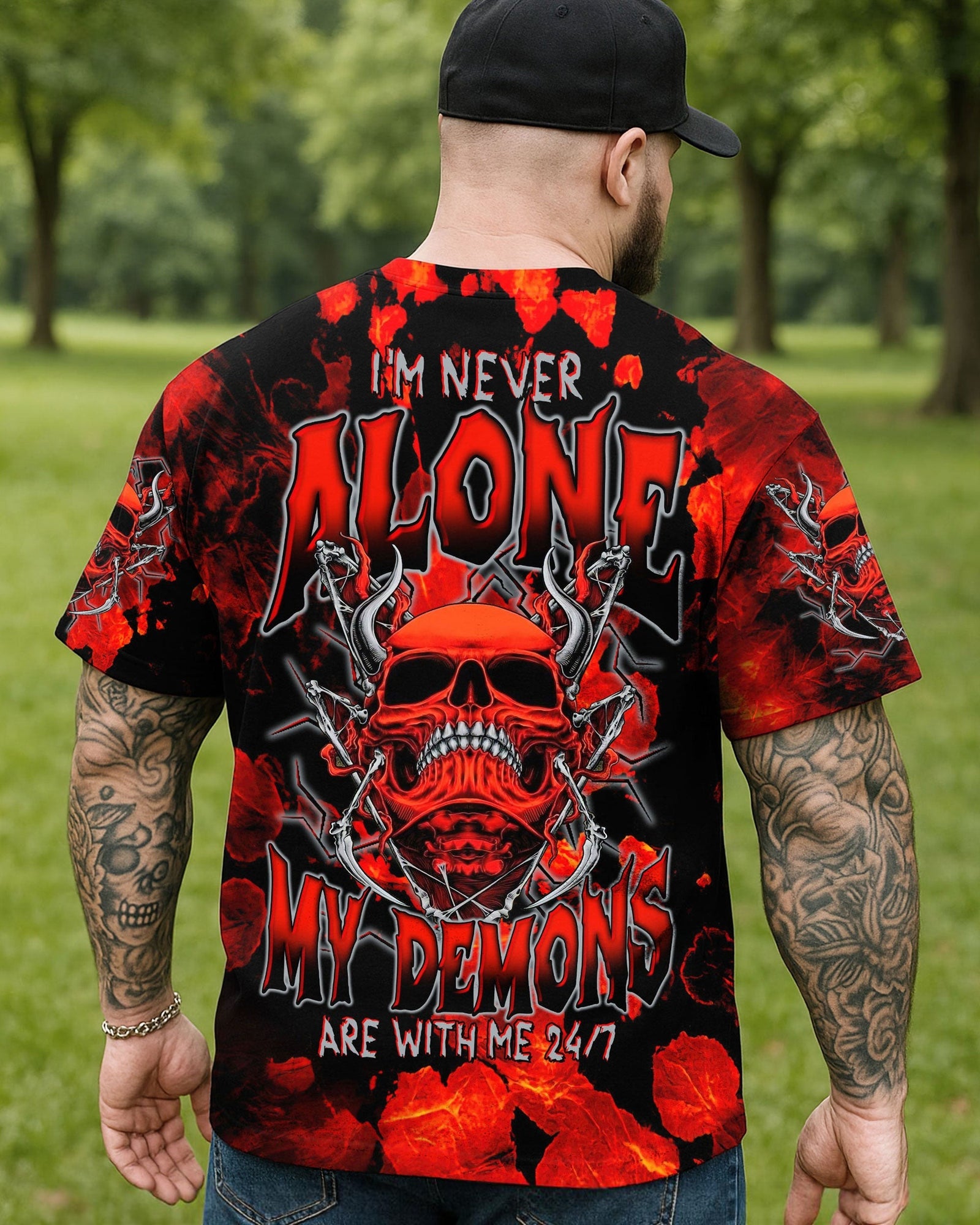 BLISSCORNERS I'M NEVER ALONE SKULL DEMON TIE DYE ALL OVER PRINT