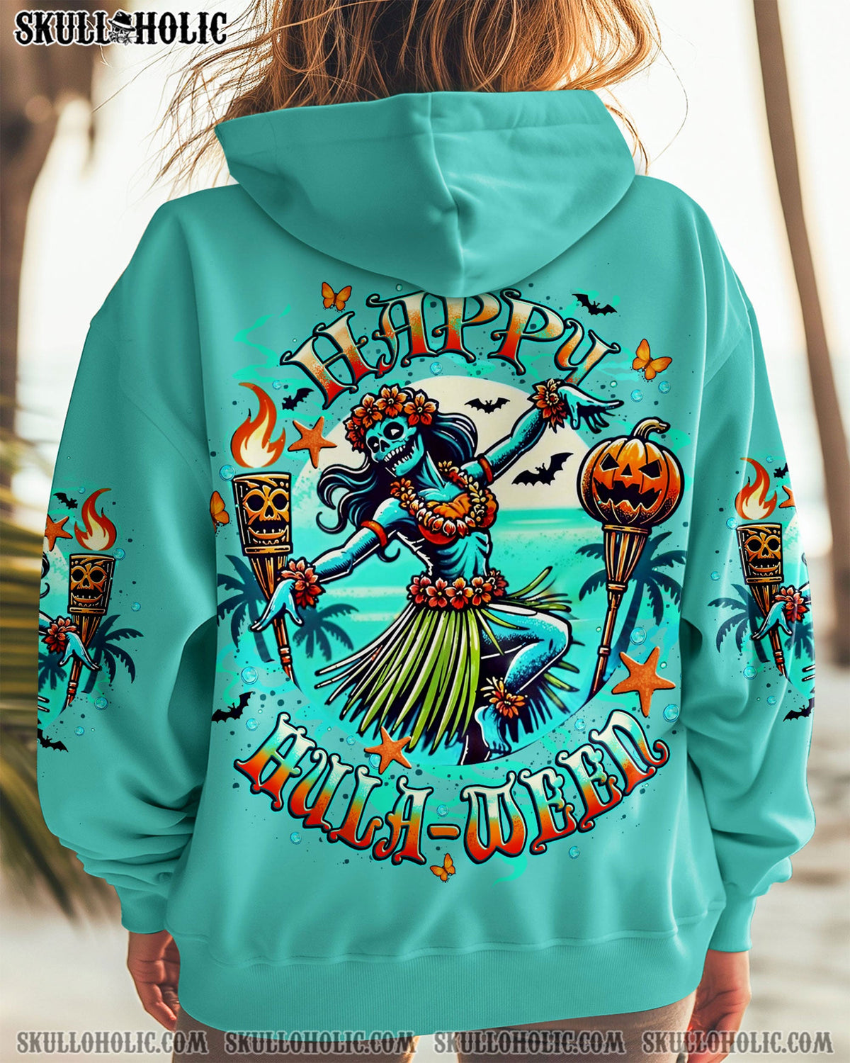 BLISSCORNERS HAPPY HULAWEEN SKULL HALLOWEEN ALL OVER PRINT