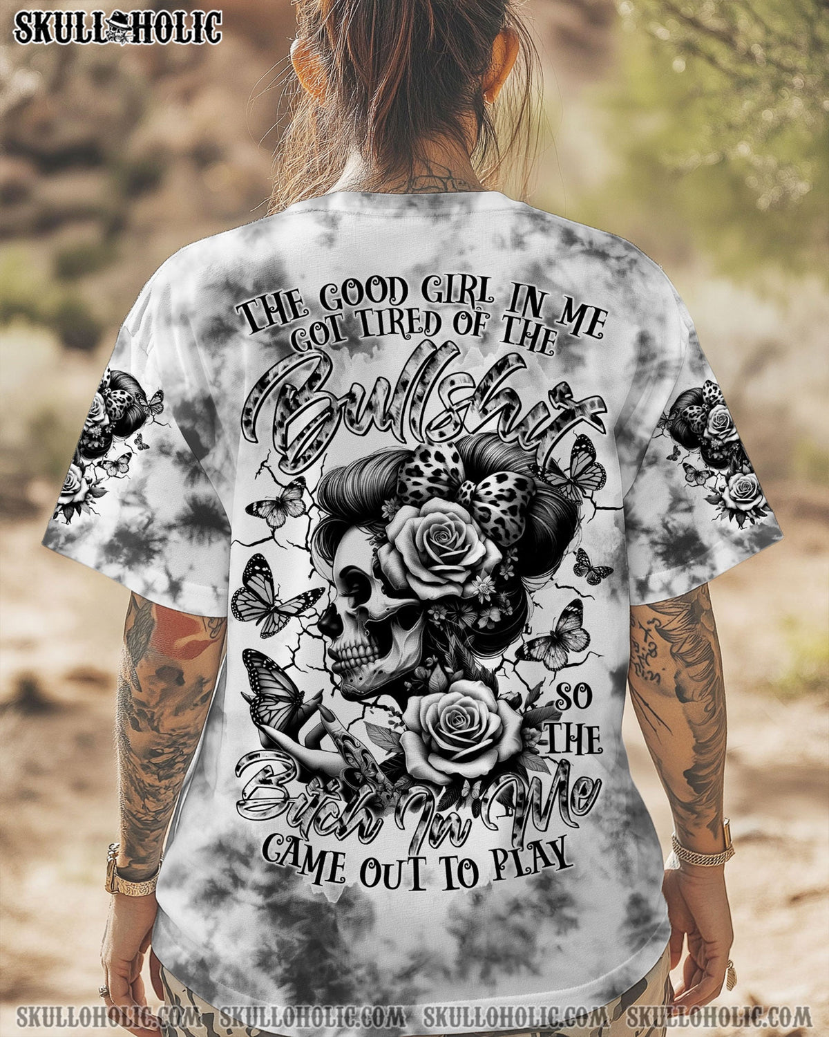 BLISSCORNERS THE GOOD GIRL IN ME SKULL LADY  TIE DYE ALL OVER PRINT