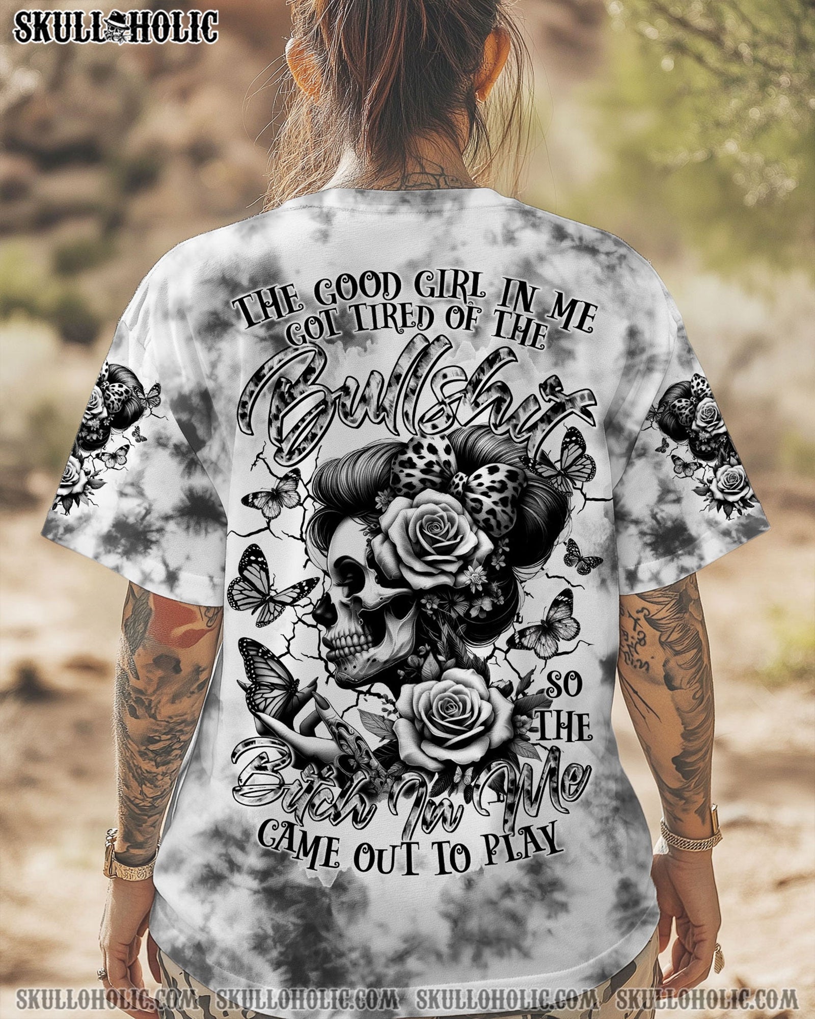 BLISSCORNERS THE GOOD GIRL IN ME SKULL LADY  TIE DYE ALL OVER PRINT