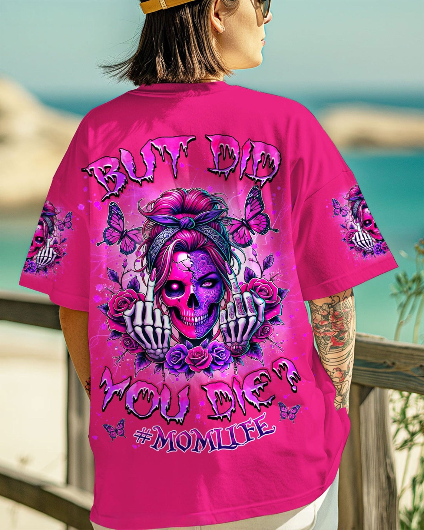 BLISSCORNERS GOOD MOMS SAY BAD WORDS MESSY BUN SKULL ALL OVER PRINT