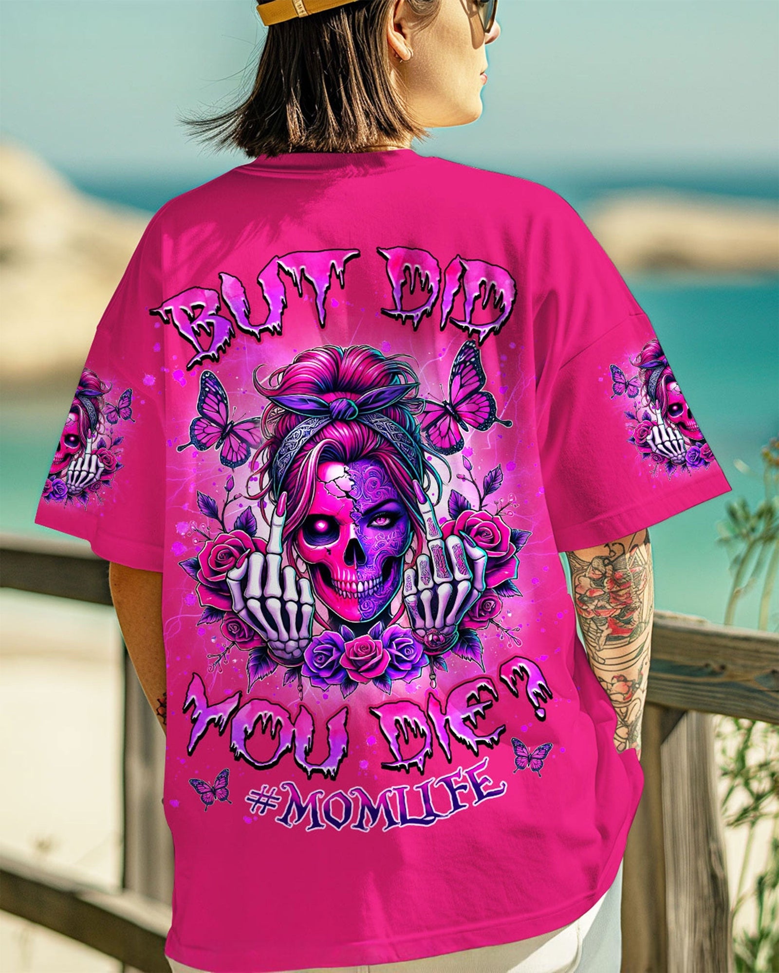 BLISSCORNERS GOOD MOMS SAY BAD WORDS MESSY BUN SKULL ALL OVER PRINT