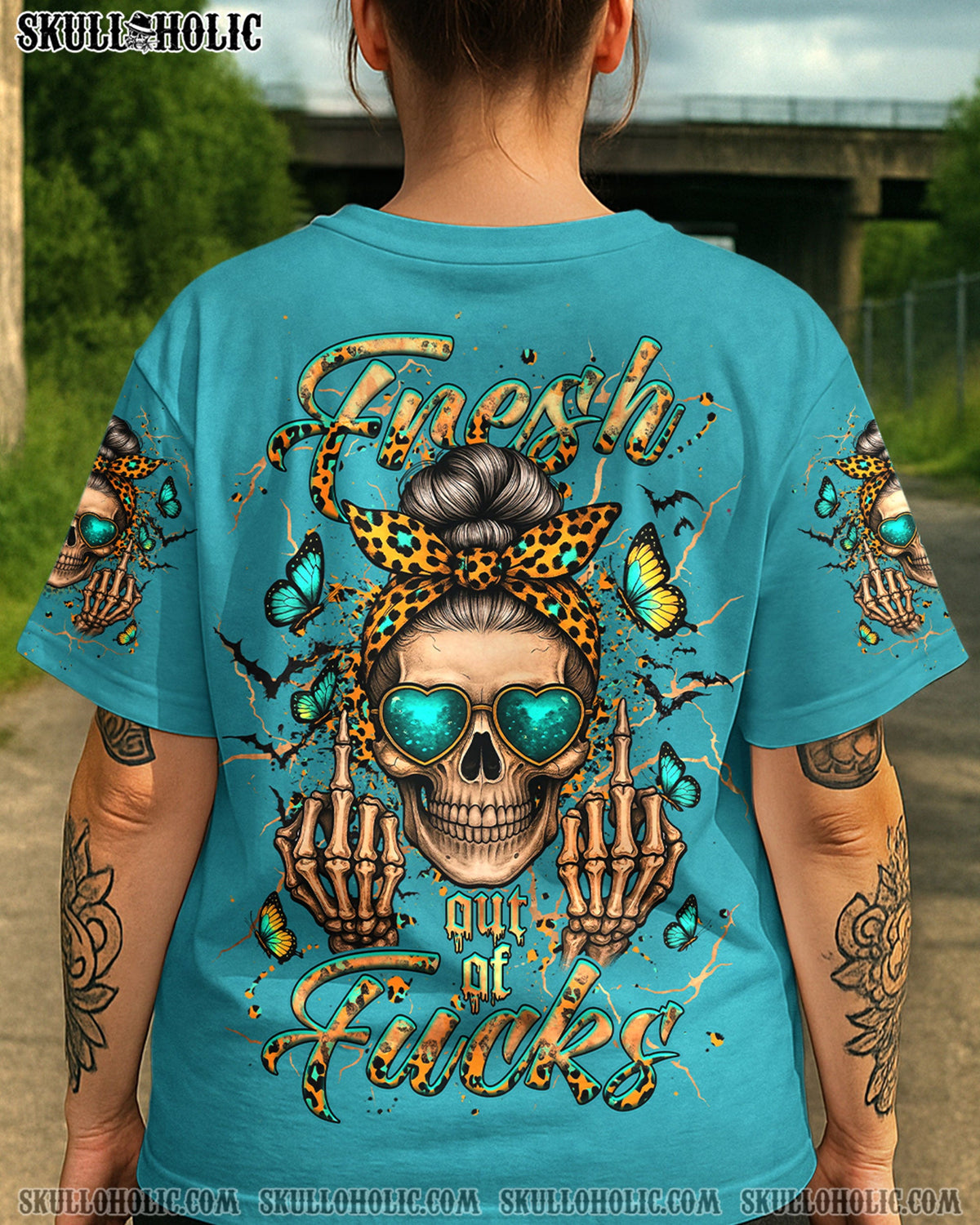 BLISSCORNERS MY GIVE A F IS BROKEN SKULL MESSY BUN ALL OVER PRINT