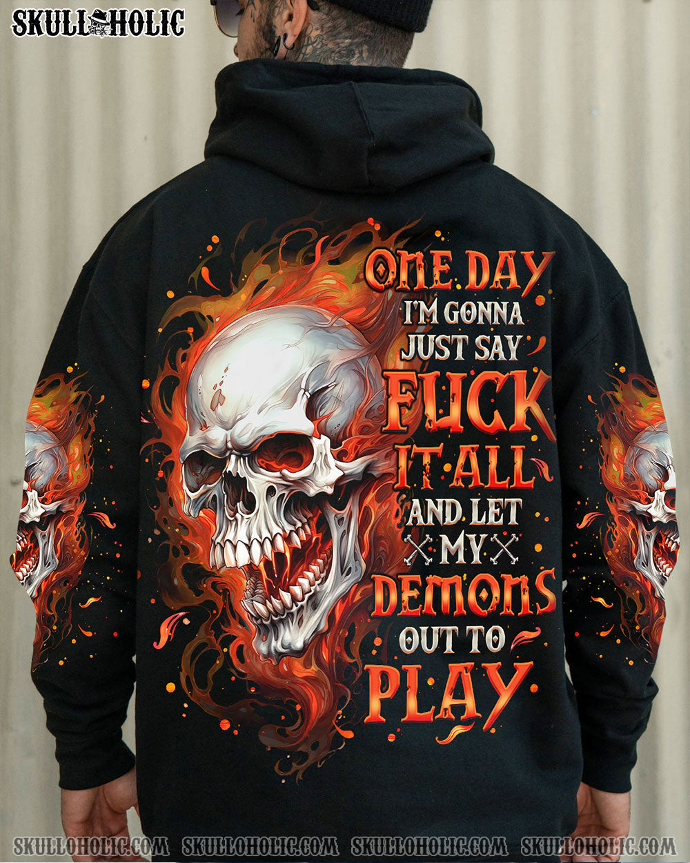 BLISSCORNERS ONE DAY I'M GONNA JUST SAY DEMON SKULL BLACK ALL OVER PRINT
