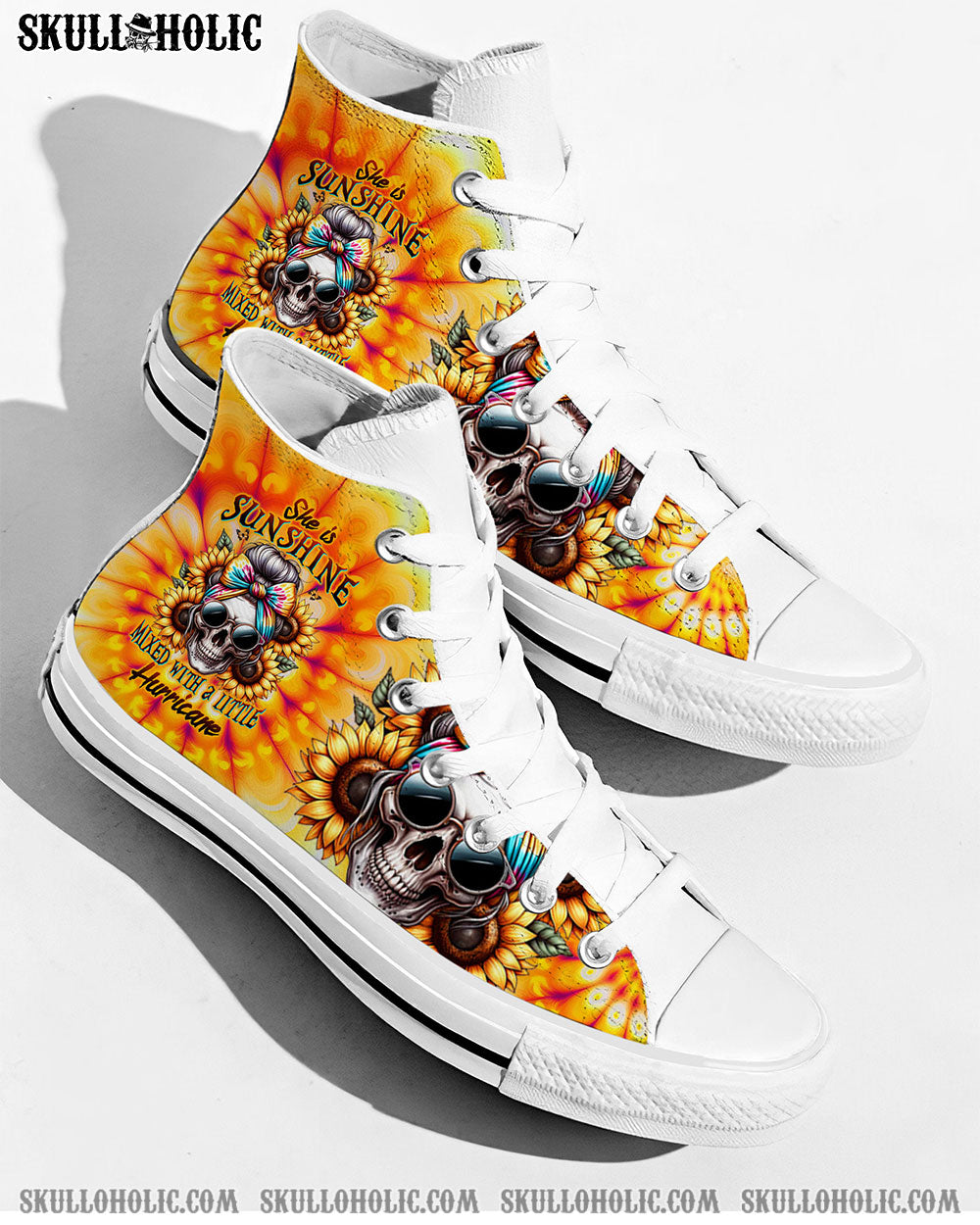 BLISSCORNERS SHE IS SUNSHINE SKULL TIE DYE HIGH TOP CANVAS SHOES