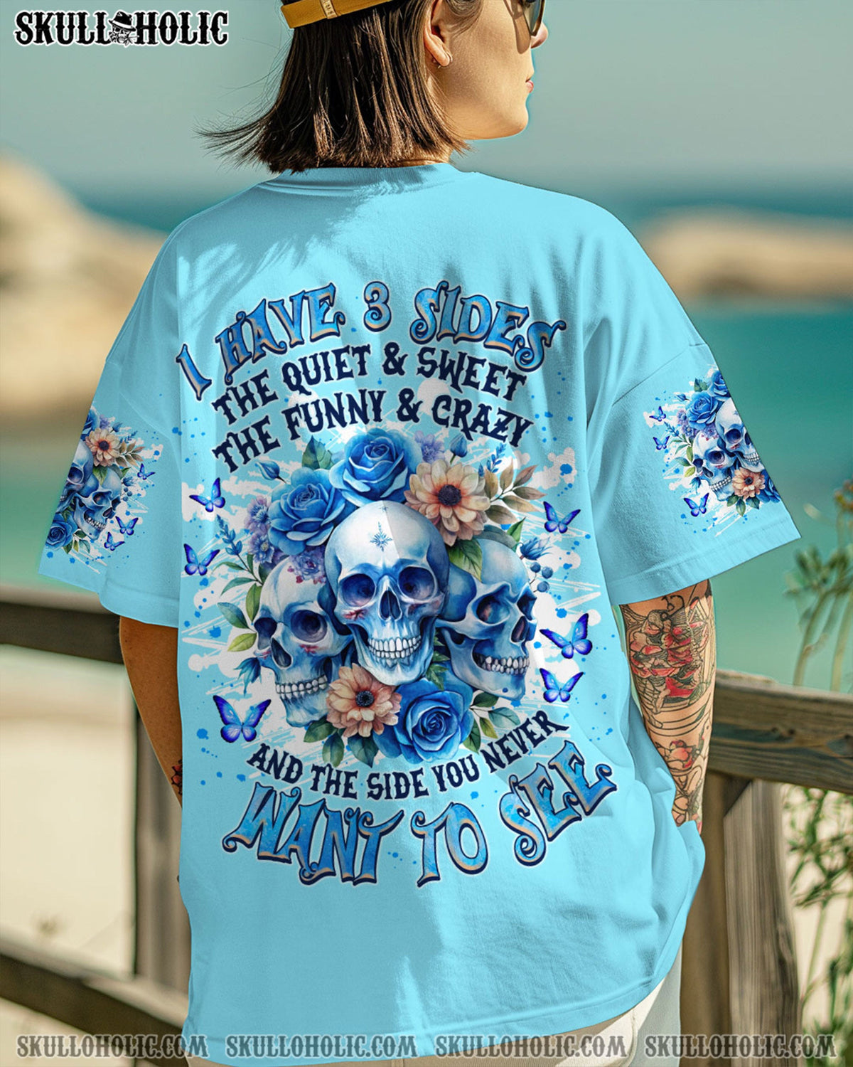 BLISSCORNERS I HAVE 3 SIDES 3 SKULLS ROSE ALL OVER PRINT