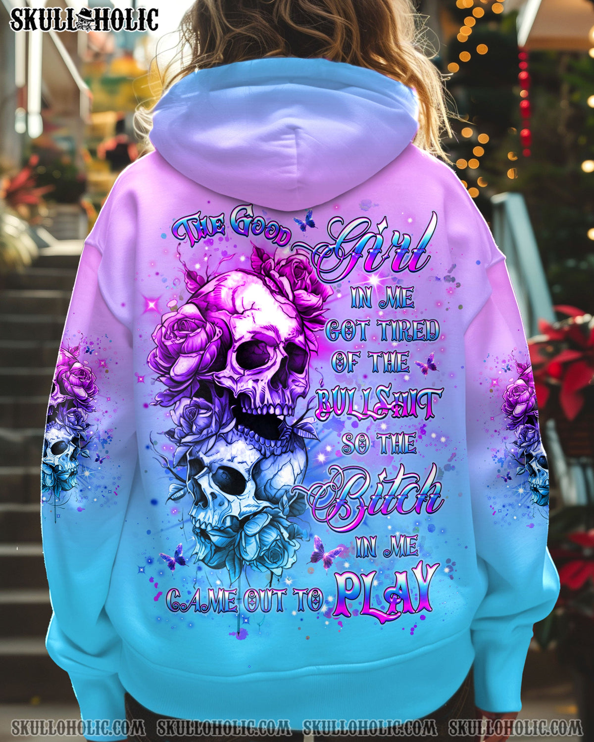 BLISSCORNERS THE GOOD GIRL IN ME GOT TIRED SKULL ROSE ALL OVER PRINT