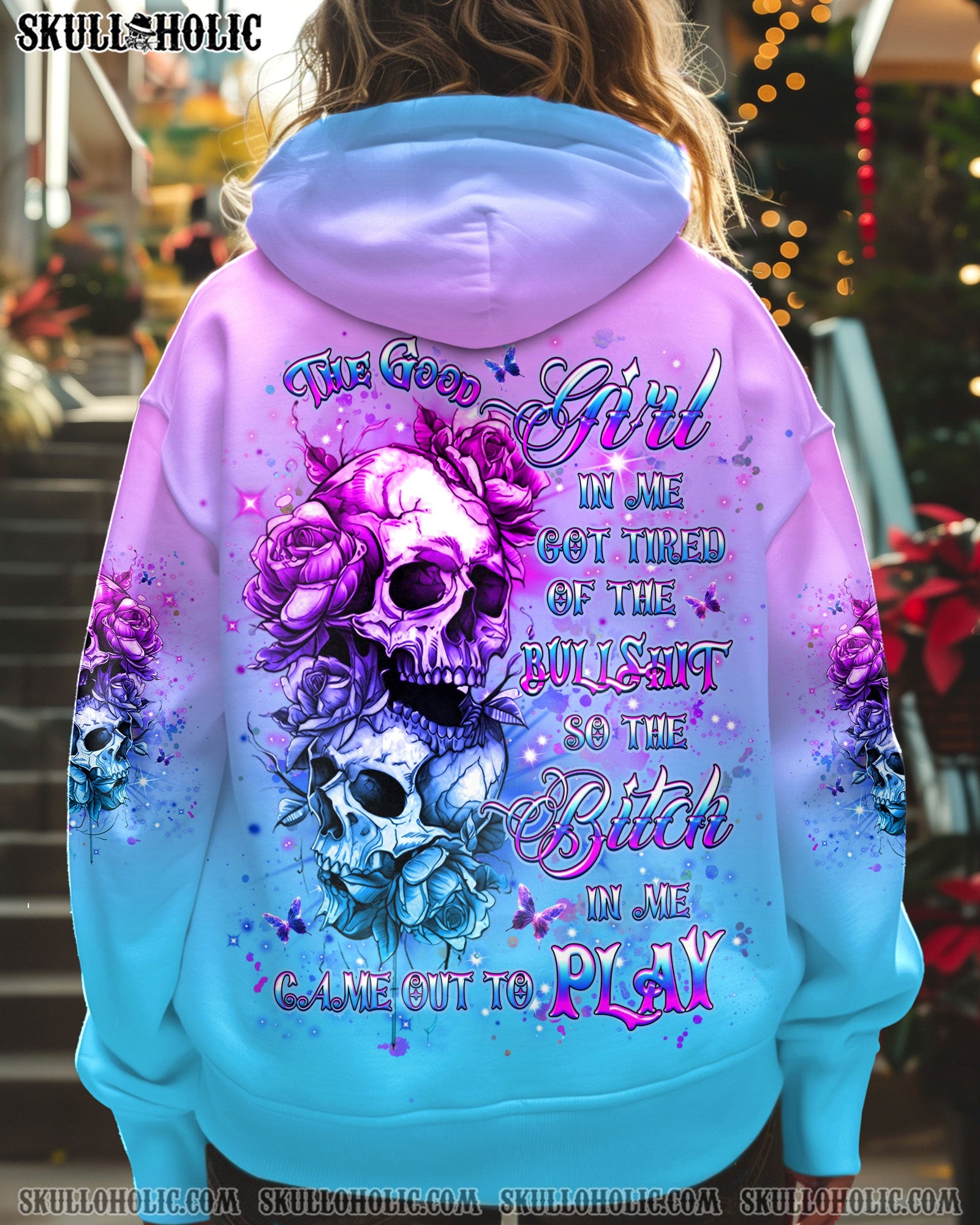BLISSCORNERS THE GOOD GIRL IN ME GOT TIRED SKULL ROSE ALL OVER PRINT