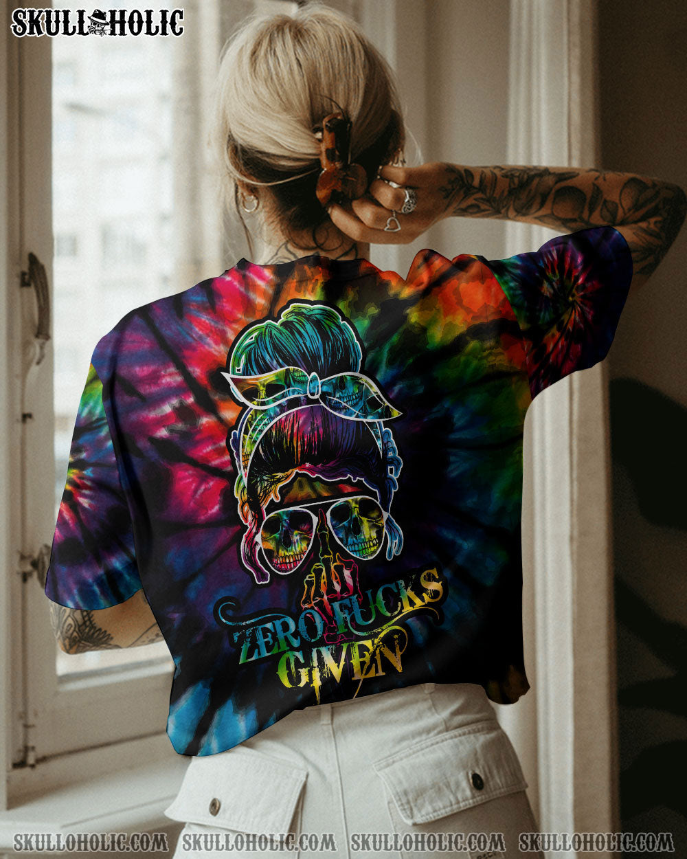 BLISSCORNERS ZERO FCKS GIVEN SKULL TIE DYE ALL OVER PRINT