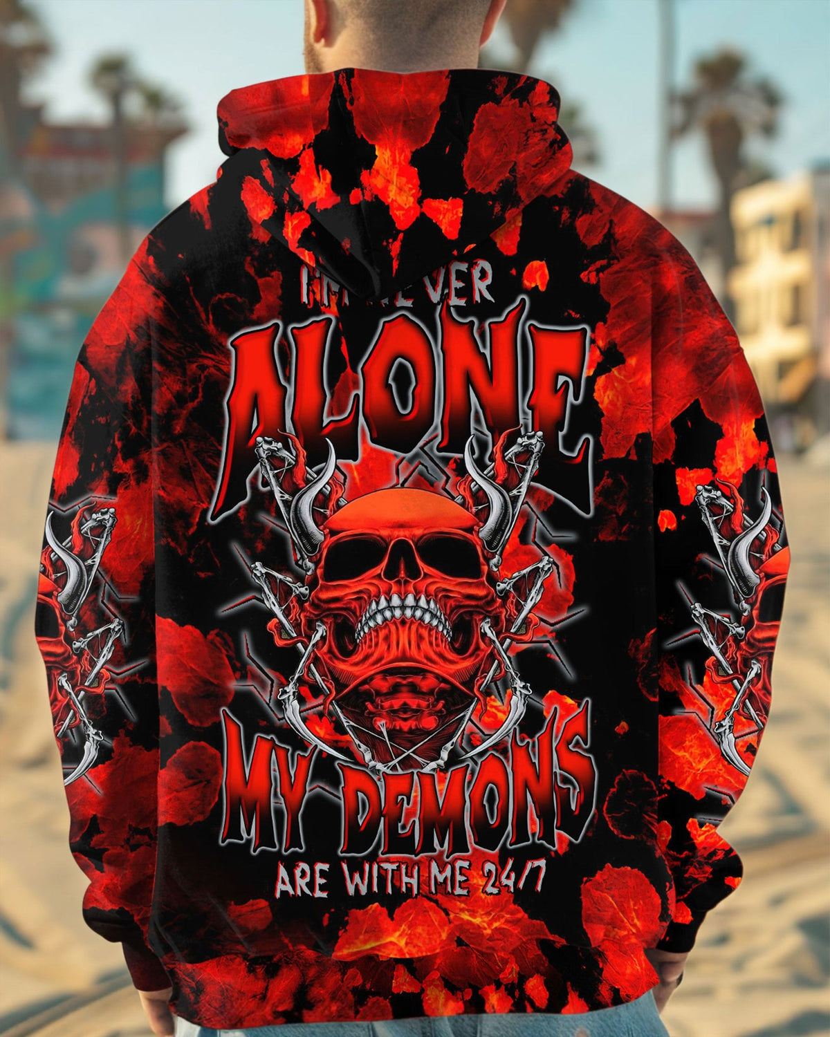BLISSCORNERS I'M NEVER ALONE SKULL DEMON TIE DYE ALL OVER PRINT