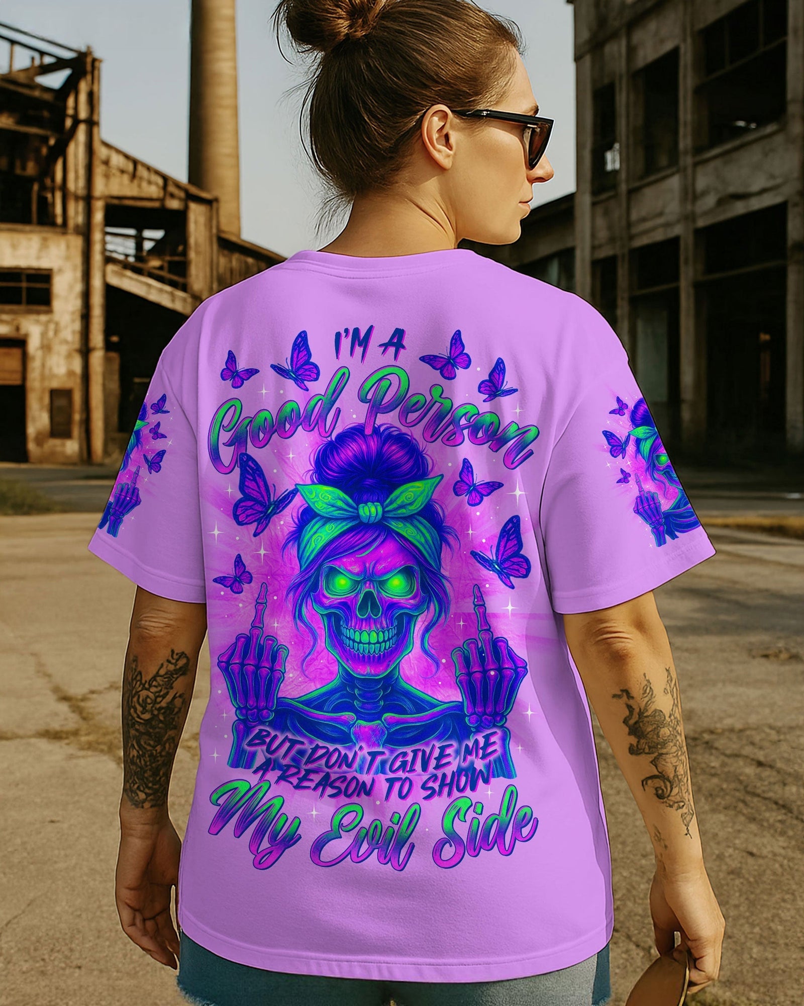 BLISSCORNERS I DON'T NEED YOUR ATTITUDE SKULL MESSY BUN ALL OVER PRINT