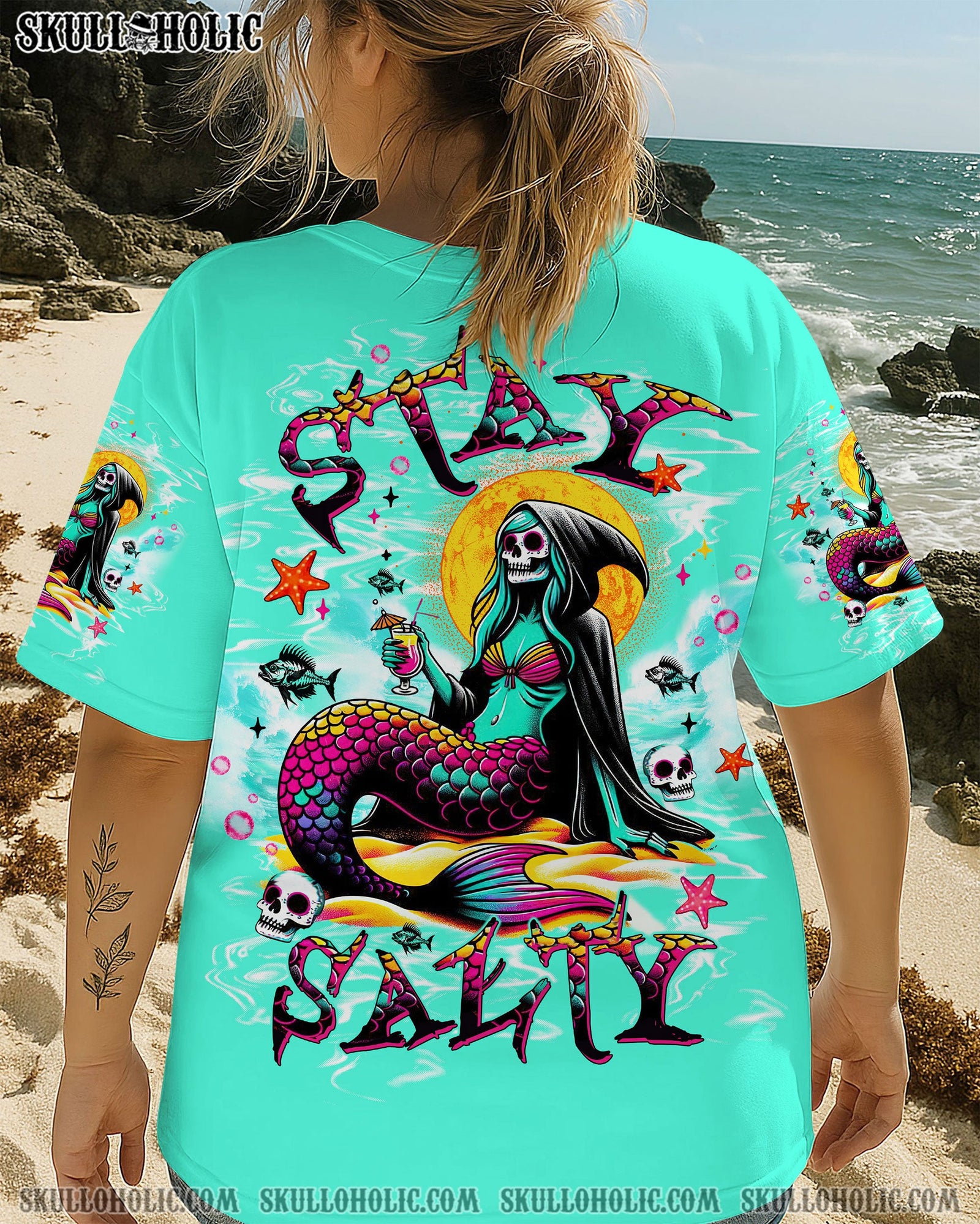 BLISSCORNERS STAY SALTY SKELETON MERMAID ALL OVER PRINT