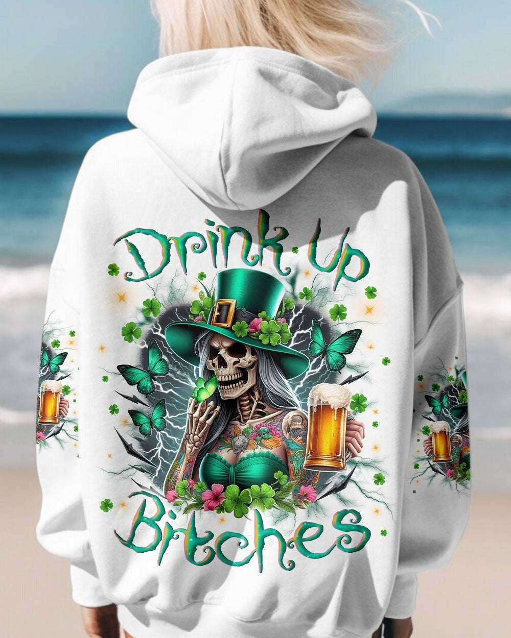 BLISSCORNERS DRINK UP B SKULL LADY PATRICK'S DAY ALL OVER PRINT